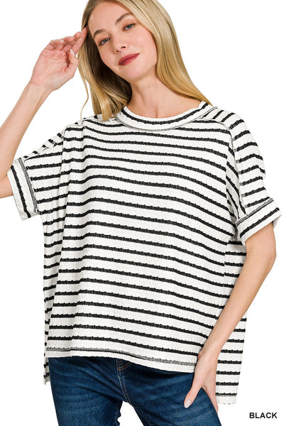 Kyla Black Striped Jacquard Top