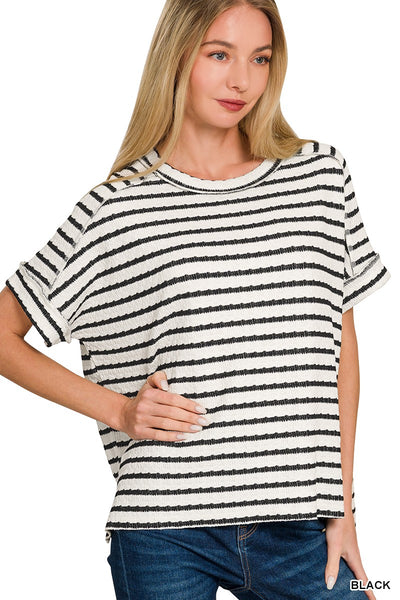 Kyla Black Striped Jacquard Top