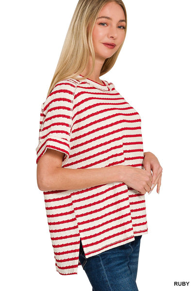 Kyla Red Striped Jacquard Top