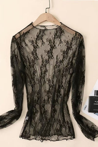 Black Floral Lace Mesh Top