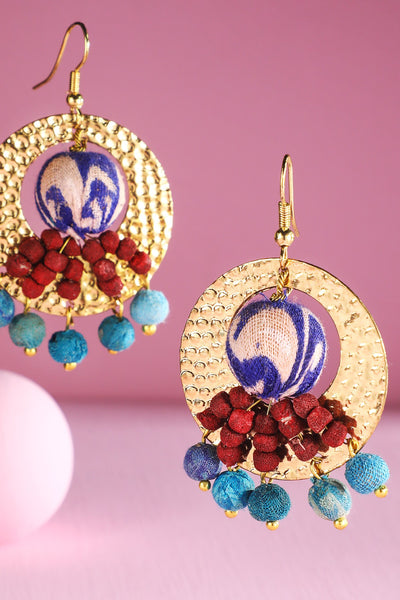 Kantha Beaded Ball Earrings