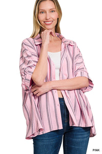 Pink Saylor Striped Oversized Button Shirt
