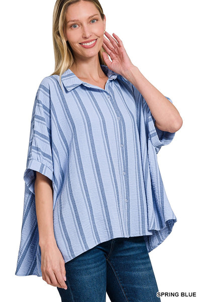 Spring Blue Saylor Striped Oversized Button Shirt