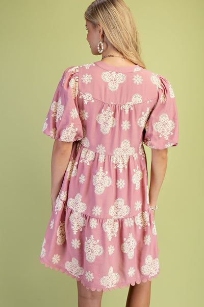 Blush Mix Boho Puff Sleeve Dress