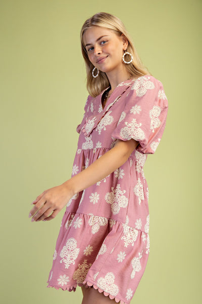 Blush Mix Boho Puff Sleeve Dress