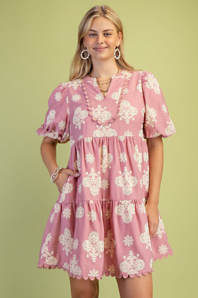 Blush Mix Boho Puff Sleeve Dress