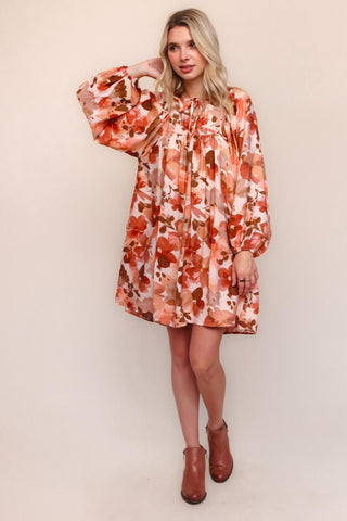 Rust Floral Print Dress