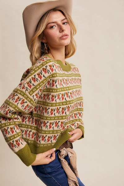 Vintage Green Western Knit Sweater