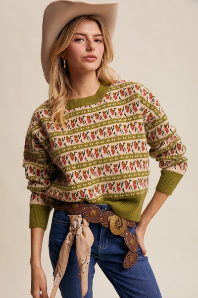 Vintage Green Western Knit Sweater