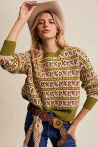 Vintage Green Western Knit Sweater