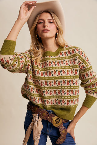 Vintage Green Western Knit Sweater