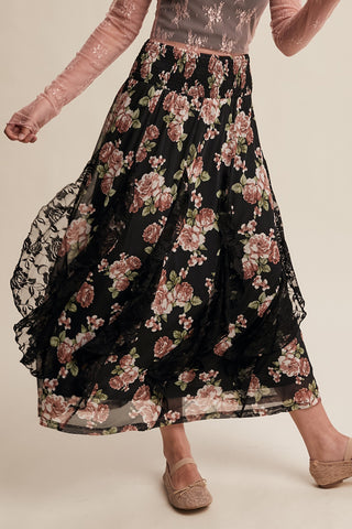 Black Rose Garden Lace Skirt
