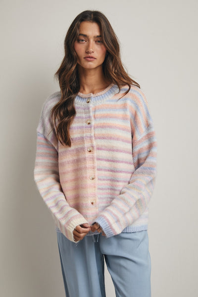 Loralie Bubblegum Rainbow Button Up Cardigan