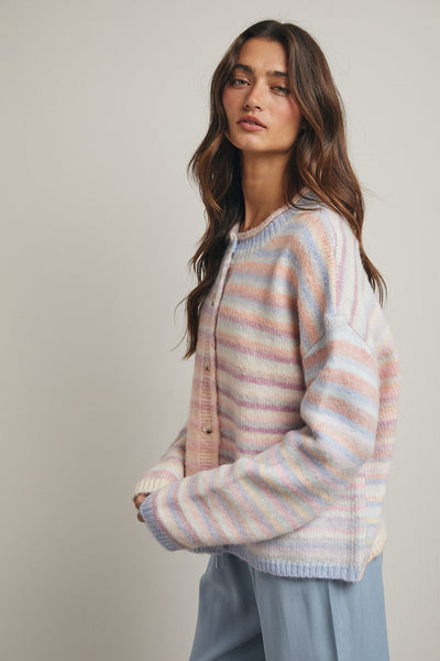 Loralie Bubblegum Rainbow Button Up Cardigan