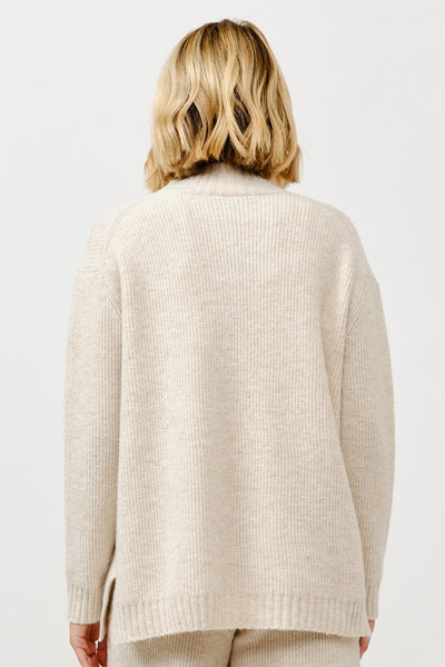 Khaki Mock Neck Ribbed Sweater