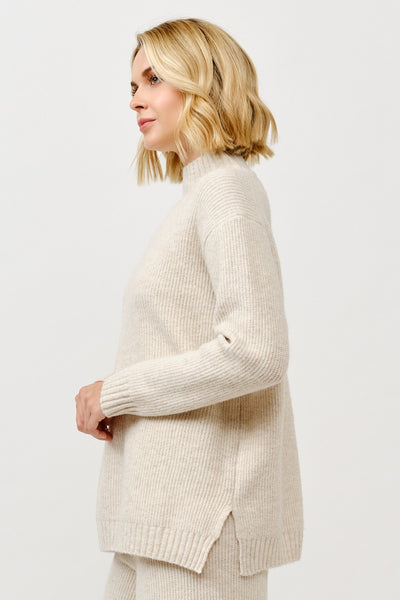 Khaki Mock Neck Ribbed Sweater