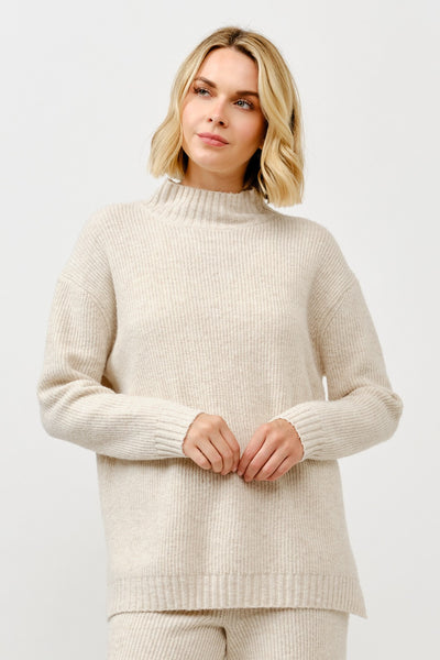 Khaki Mock Neck Ribbed Sweater
