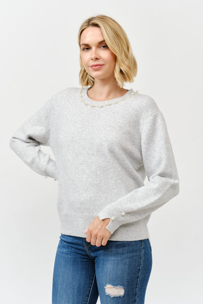 Heather Gray Pearl Knitted Sweater