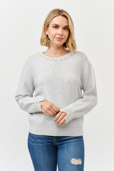 Heather Gray Pearl Knitted Sweater