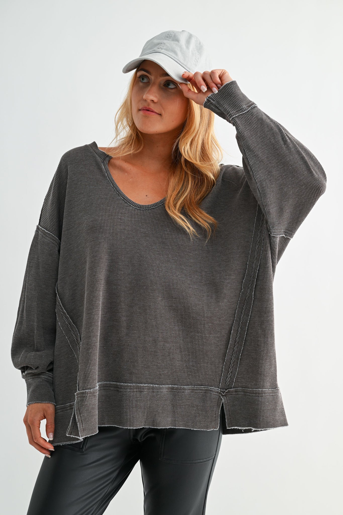 Espresso Cotton Waffle Ribbed Oversized Top