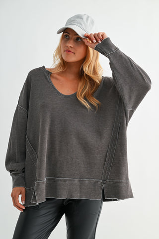Espresso Cotton Waffle Ribbed Oversized Top