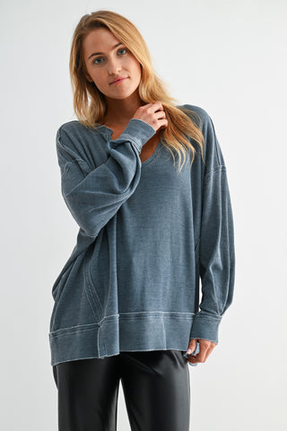 Midnight Navy Waffle Ribbed Oversized Top