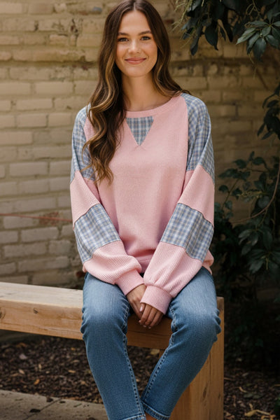 Blush & Blue Plaid Thermal Pullover Top