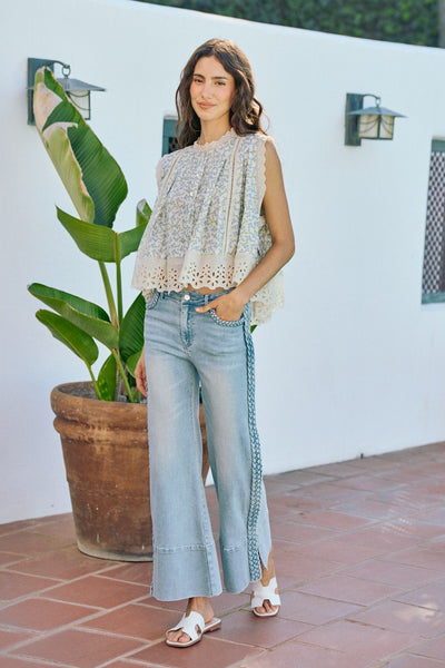 Braided Wide Leg Jeans