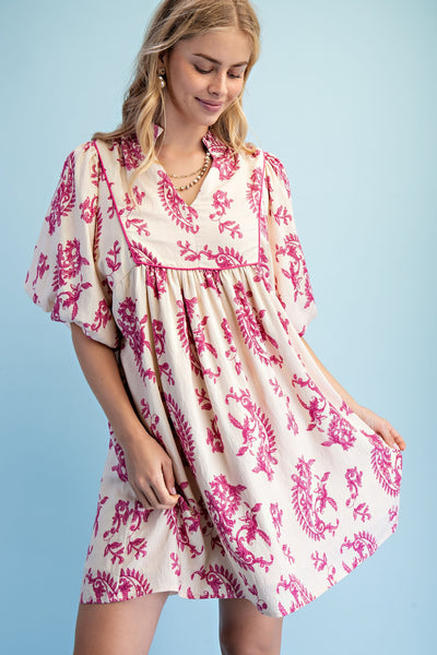 Fuchsia Print Boho Dress