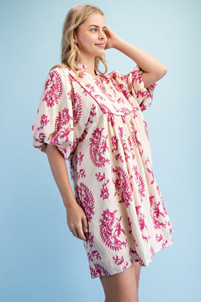 Fuchsia Print Boho Dress