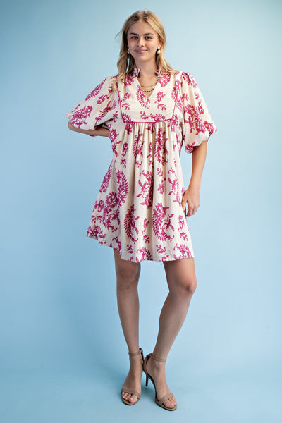 Fuchsia Print Boho Dress