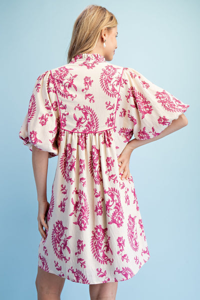 Fuchsia Print Boho Dress