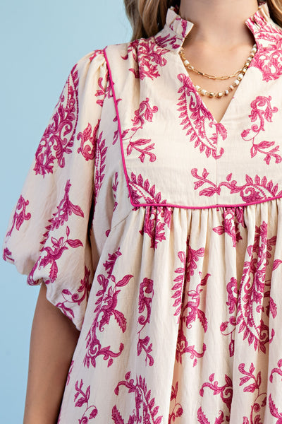 Fuchsia Print Boho Dress