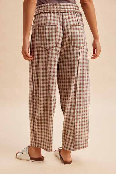 Mocha Soft Gingham Barrel Pants