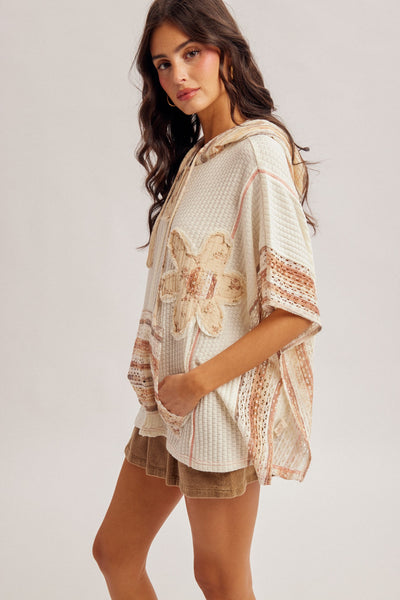 Lace Mix Floral Patch Poncho Top