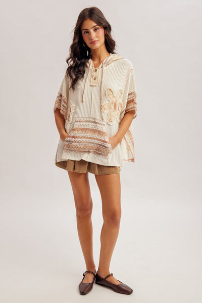 Lace Mix Floral Patch Poncho Top