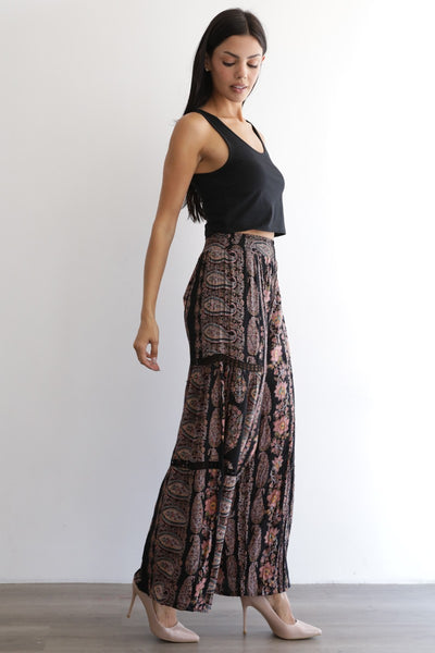 Black Floral Lace Boho Pants