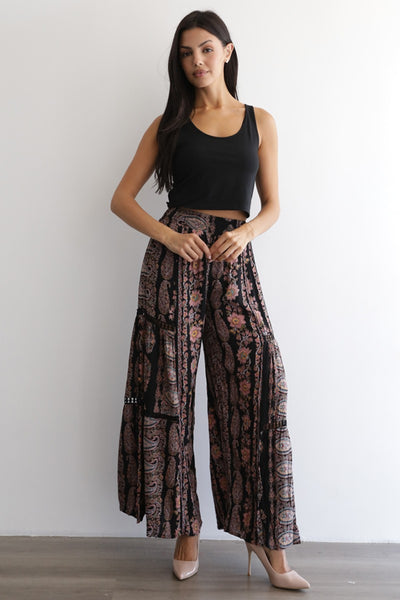 Black Floral Lace Boho Pants