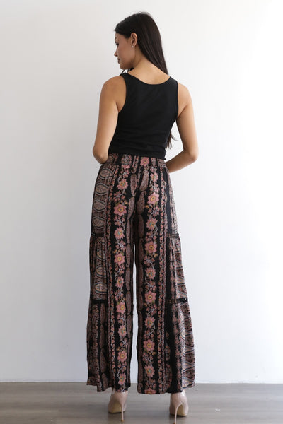 Black Floral Lace Boho Pants