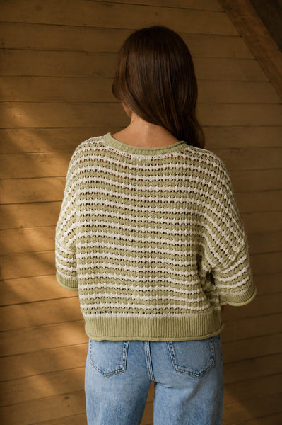 Chloe Sage Stripe Button Sweater