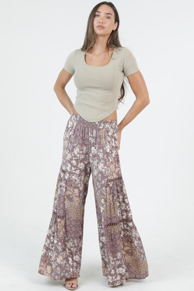 Light Plum Floral Boho Pants