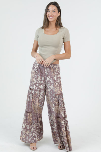 Light Plum Floral Boho Pants