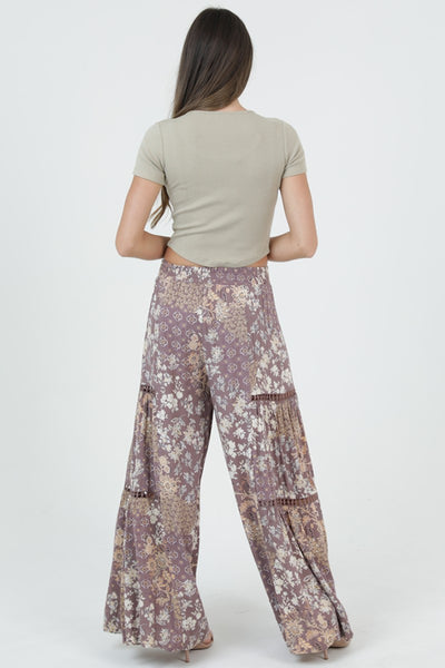 Light Plum Floral Boho Pants