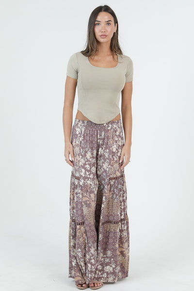 Light Plum Floral Boho Pants
