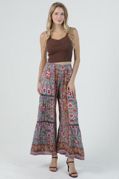 Ellison Blue Floral Boho Pants
