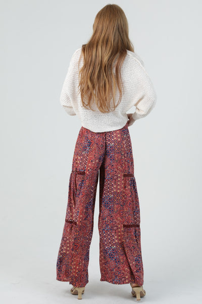 Soleil Red Multiprint Boho Pants