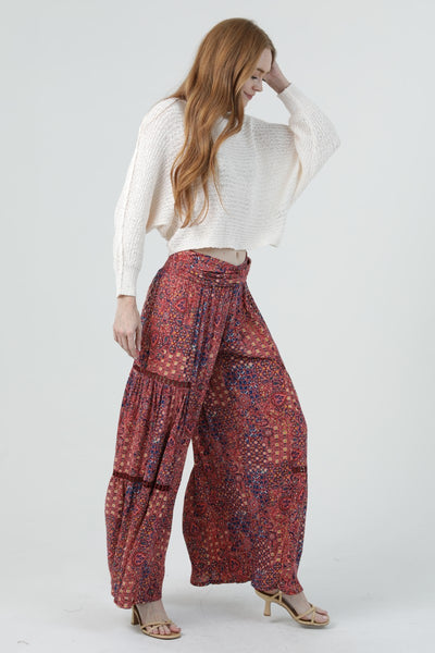 Soleil Red Multiprint Boho Pants