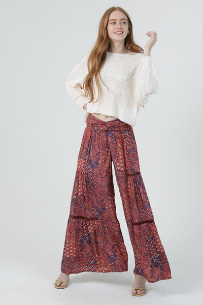 Soleil Red Multiprint Boho Pants