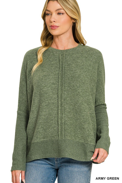 Romy Olive Brushed Melange Hacci Sweater