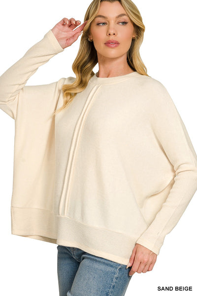 Romy Sandbeige Brushed Melange Hacci Sweater